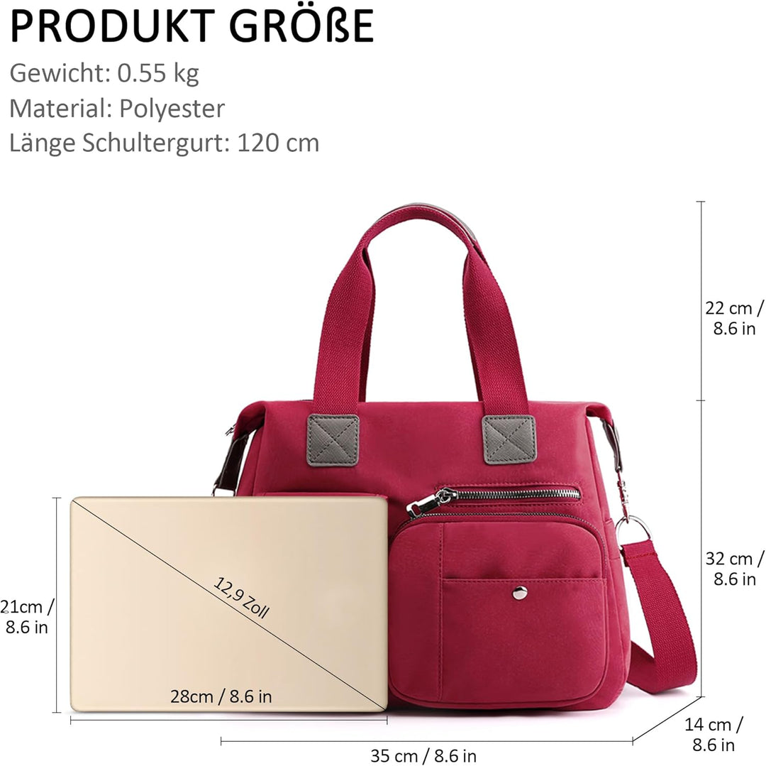 Damen Handtasche Gross, Wasserabweisende Schultertasche Umhängetasche mit Vielen Fächern, Leichte Sh