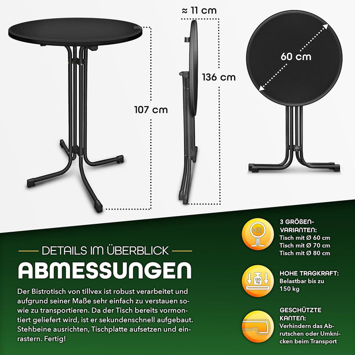 tillvex® Gastro Stehtisch klappbar Ø60cm mit Husse | Bistrotisch FERTIG MONTIERT | Klapptisch rund -