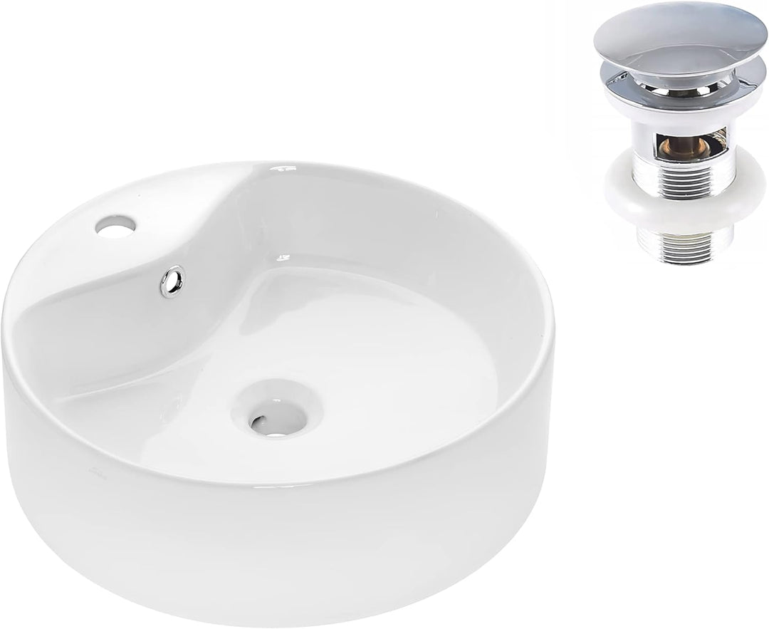 VBChome Waschbecken 47 cm Keramik Weiss Oval Waschtisch Handwaschbecken Aufsatzwaschbecken Waschscha
