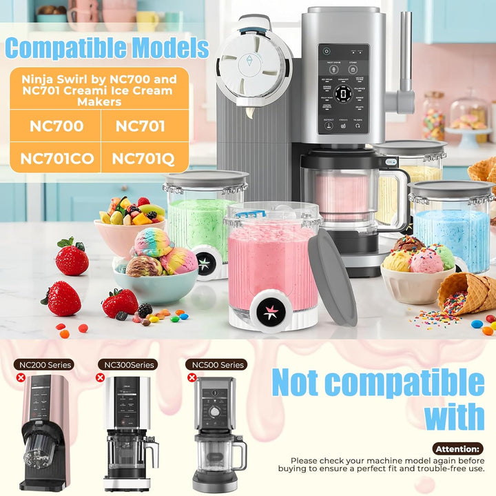 4er-Set Ersatzbehälter für Ninja Creami Swirl NC700 NC701EU Eismaschine, 480ML Eiscreme Behälte für