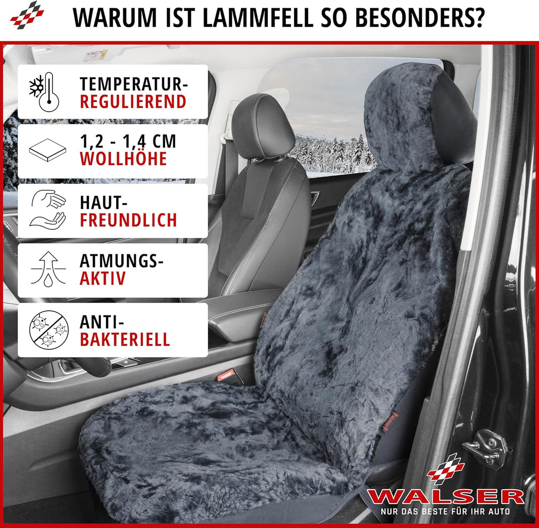 Walser Lammfell Autositzbezug Iva, 100% Lammfell Sitzbezug für Auto, 1 Stück Lammfell Sitzbezüge Aut