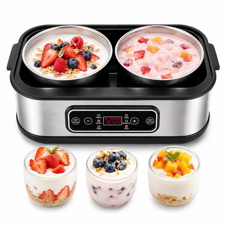 Joghurtbereiter, Griechischer Joghurtbereiter 2L mit 2 Edelstahlbechern,One-Touch-Display Joghurtber