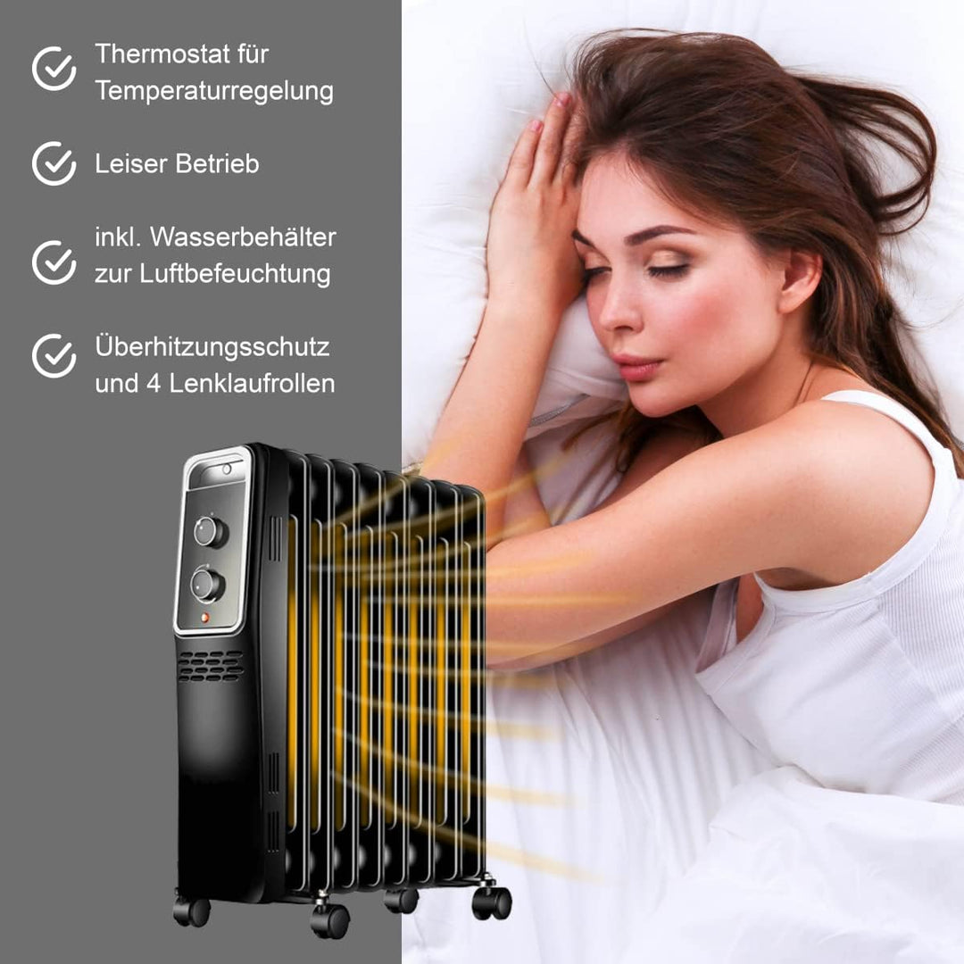 Ölradiator energiesparend Elektro-Heizkörper 2000 Watt mit Thermostat, regulierbar, 3 Heizstufen 800