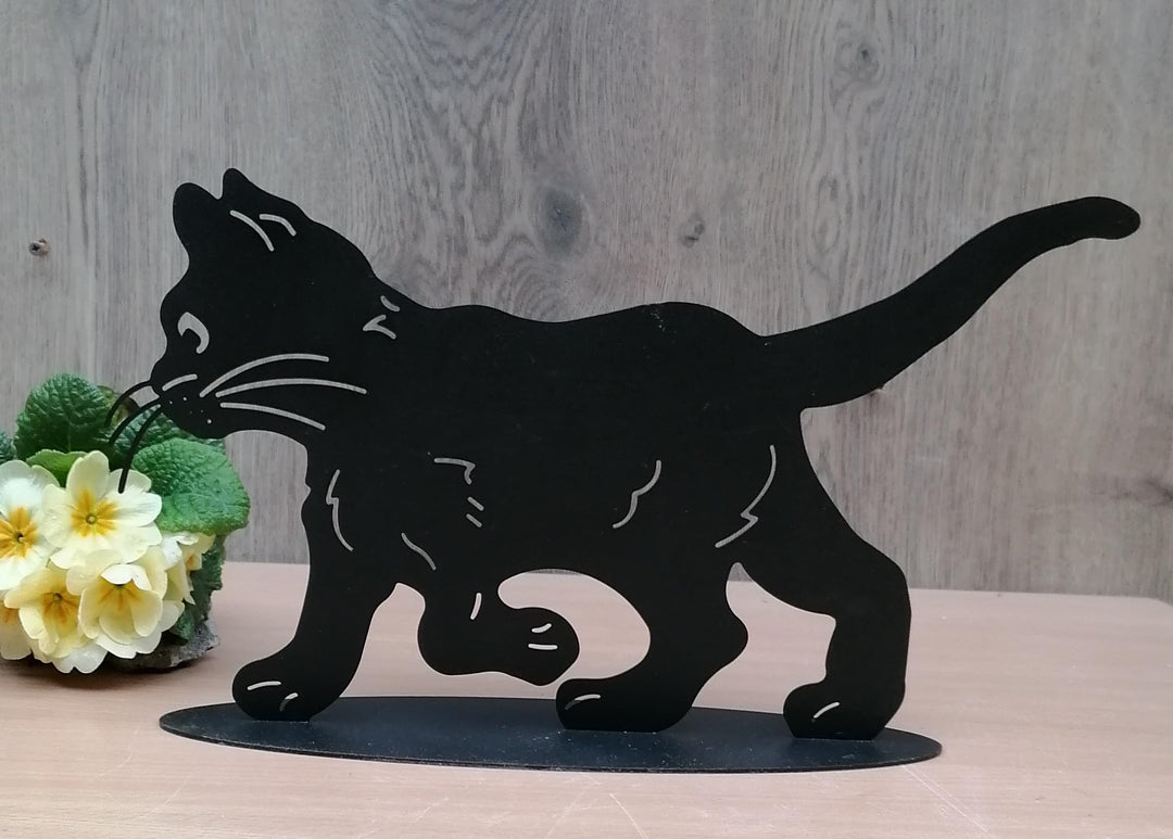 Generisch NEU !! Süsse Katze ca. 35 cm breit aus Metall in hochwertig schwarzer Pulverbeschichtung D