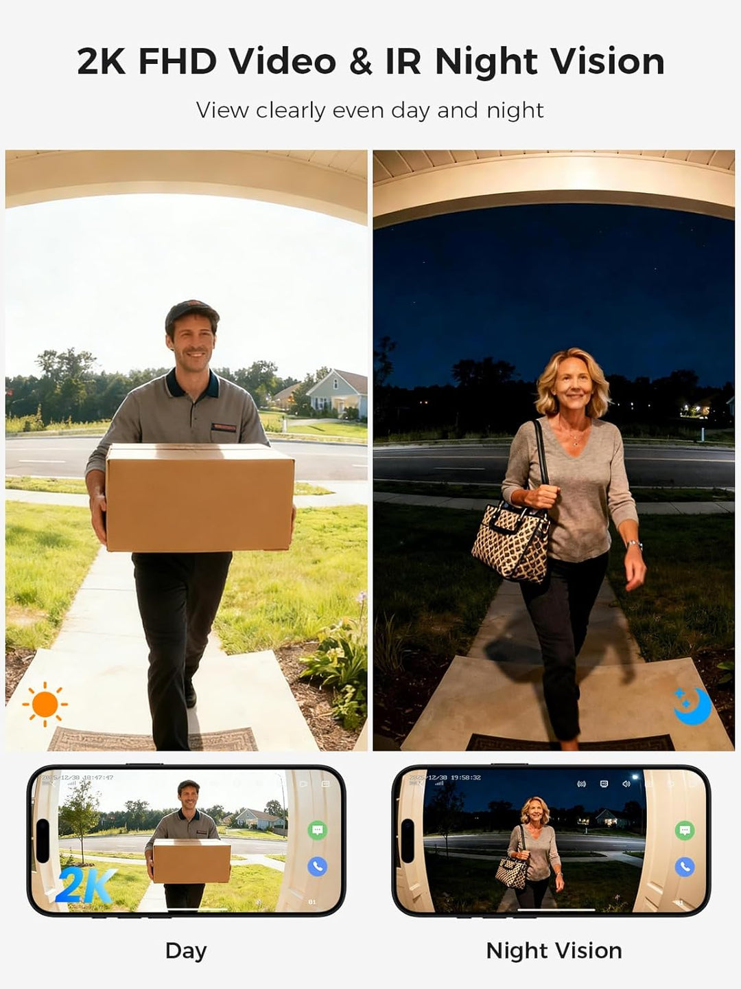 Hiseeu 【2MP+Chime】 Smarte Video Türklingel mit Kamera,1080P Kabellose Video Doorbell mit 2-Wege-Audi