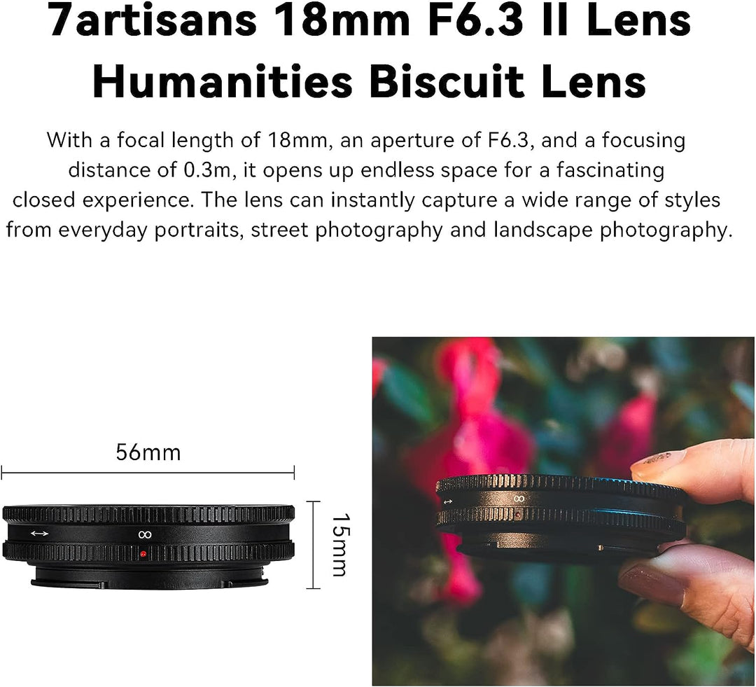 7artisans 18 mm F6.3 MFT M4/3 Objektiv, ultradünn, APS-C Prime Kompaktkamera, spiegellos, für Panaso