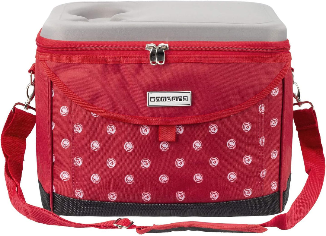 anndora Kühltasche 22 L Picknick Kühlbox 35 x 24 x 27 cm - Farbauswahl Rot Weiss Gepunktet, Rot Weis