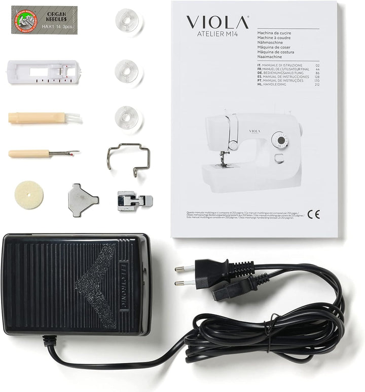 VIOLA Atelier M14 Nähmaschine mit 14 Nähprogramme, Einfädelautomatik, Rotierenden Greifer aus Metall