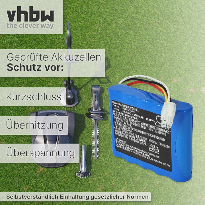 vhbw Akku kompatibel mit Husqvarna Automower 315X, 315 (2015-2018), 310 (2015-2018) Rasenmäher (2600