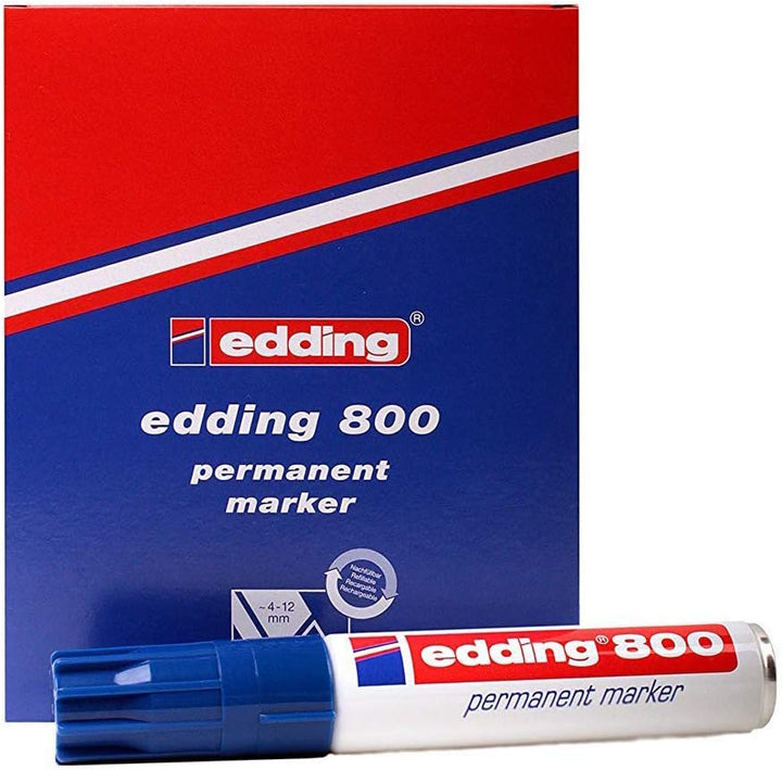 Edding Permanentmarker 800 Blau, 5 Stück, Nachfüllbar, Keilspitze, Wasserfest 4-12mm