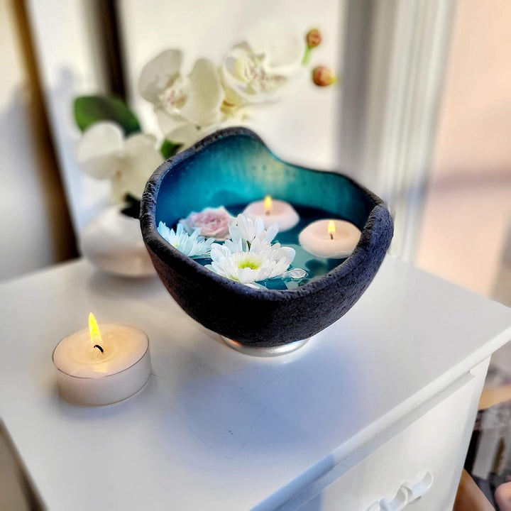 Lichtschale petrol - S (15cm) - Beton weiss - Unikat handmade - Windlicht - Geburtstagsgeschenk - De