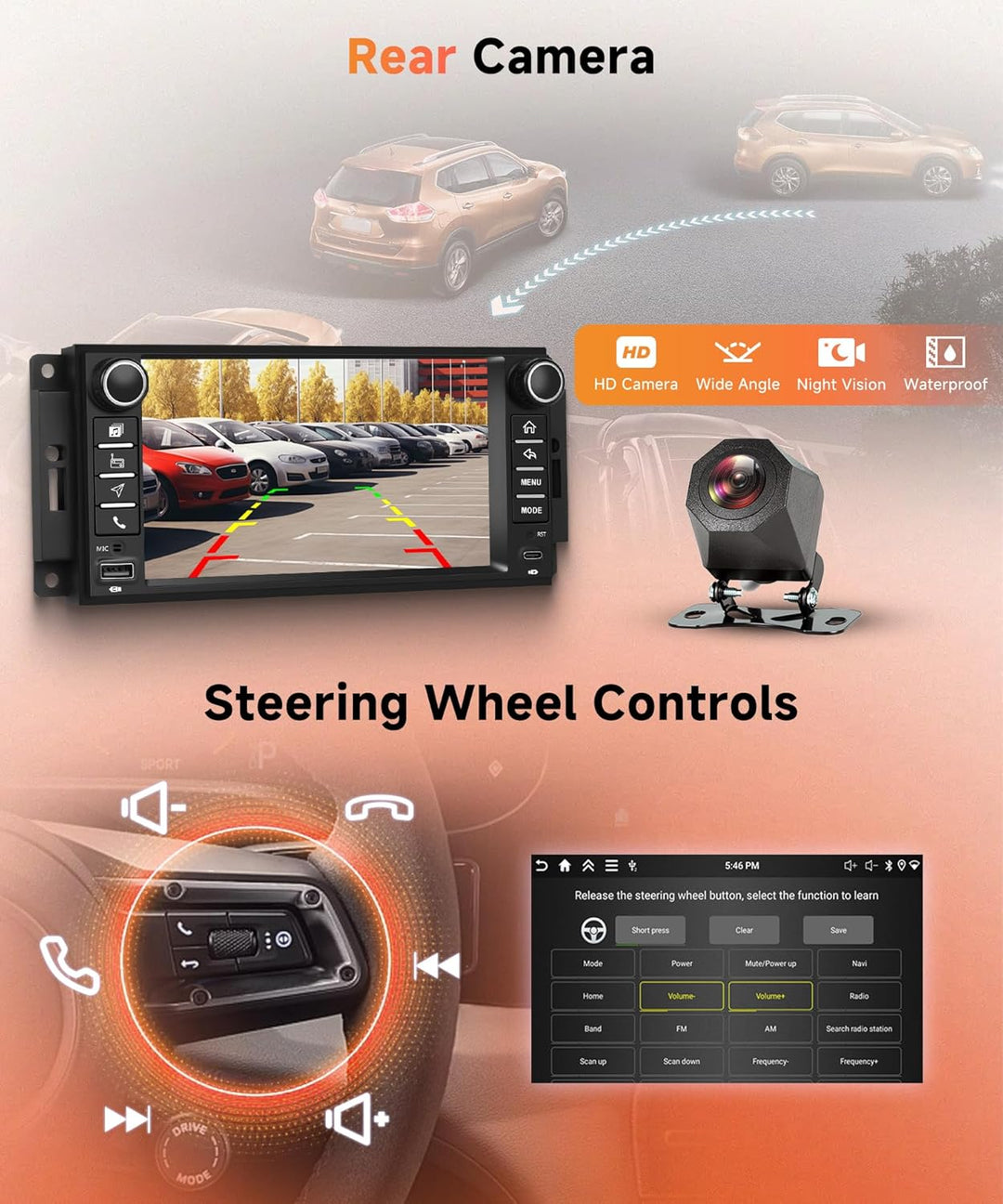 Rimoody 4G+64G Android Autoradio für Jeep Wrangler 2007-2018 Compass Grand Cherokee Commander Wirele