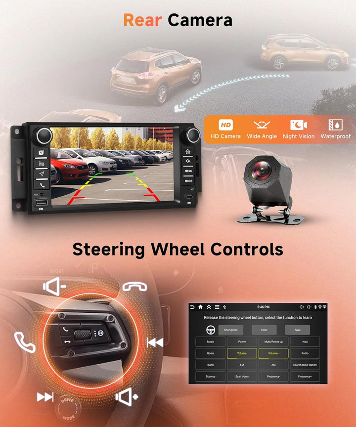Rimoody 4G+64G Android Autoradio für Jeep Wrangler 2007-2018 Compass Grand Cherokee Commander Wirele
