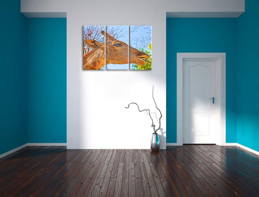 anmutige Giraffe isst Spezial 3-Teiler Leinwandbild 120x80 Bild auf Leinwand, XXL riesige Bilder fer
