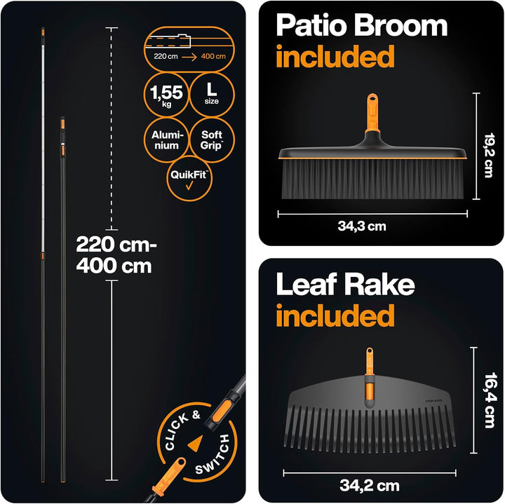 Fiskars OneClick Broom + Leaf Rake Set