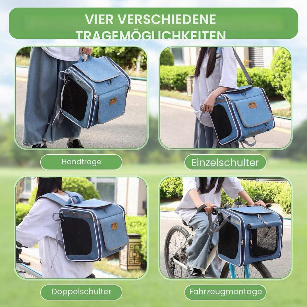 Hunde-Fahrradkorb, Oxford-Stoff, erweiterbar, atmungsaktiv, Haustier-Tragerucksack mit 4 Netzfenster