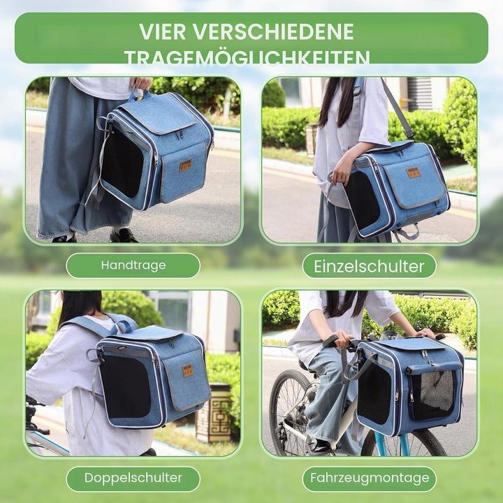 Hunde-Fahrradkorb, Oxford-Stoff, erweiterbar, atmungsaktiv, Haustier-Tragerucksack mit 4 Netzfenster