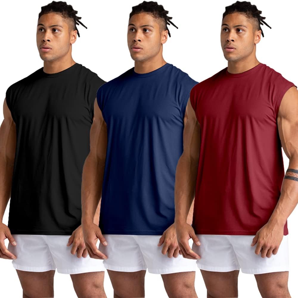 Holure 3er Pack Herren Unterhemden Muskelshirt Workout Tank Tops Unterhemd mit Rundhals-Ausschnitt S