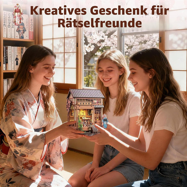 Fsolis Book Nook Kit - Japanisches Miniatur-Puppenhaus, 3D-Holz-Bastelset für Erwachsene, Bücherrega