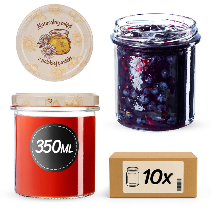 KADAX 10er Set Marmeladengläser 350ml TO82 Polnischer Honig, Einmachgläser Vorratsgläser Mason Jar m