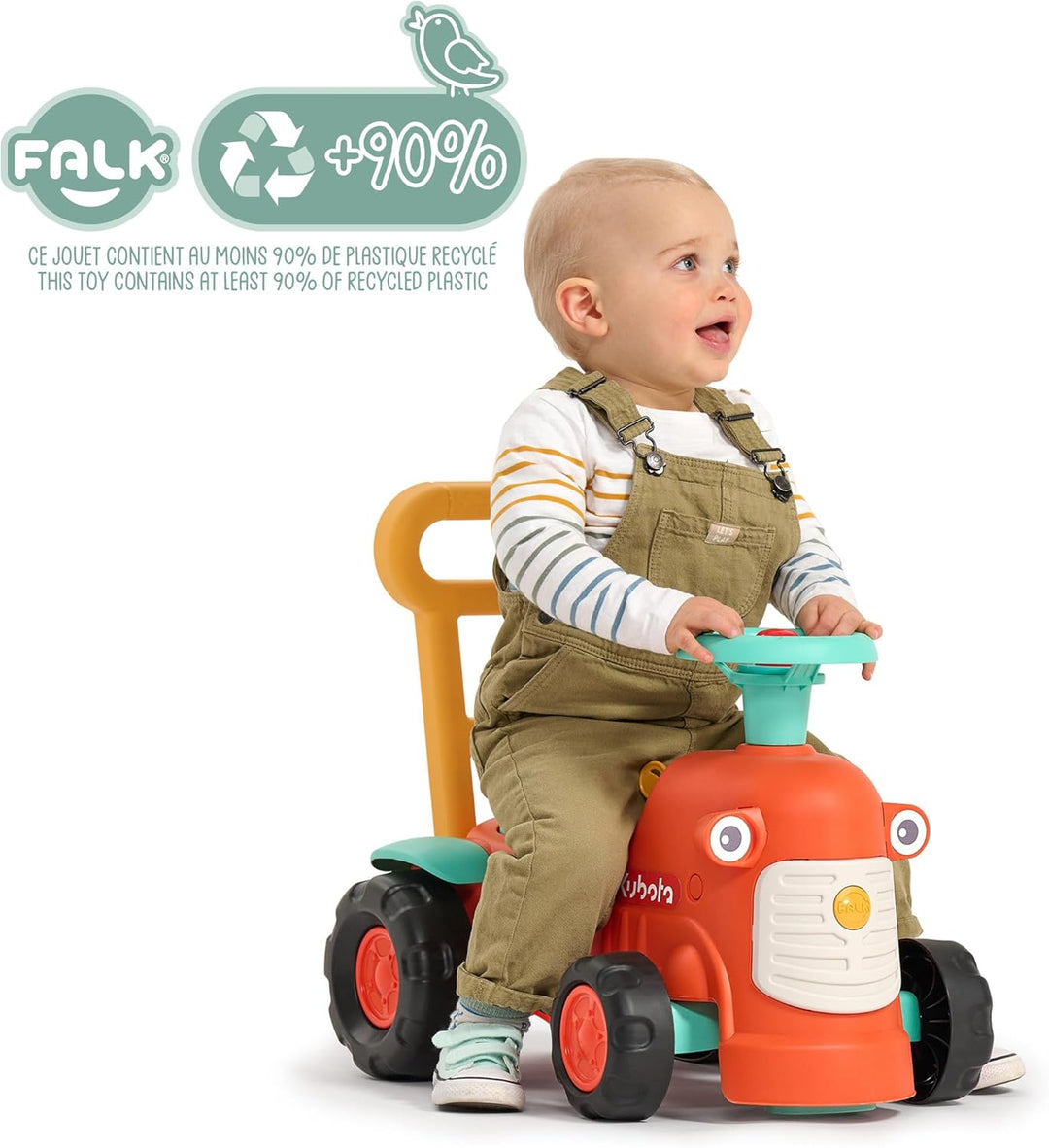 FALK - Rutschauto Vintage Traktor Kubota mit ergonomischer Stange zur Gehhilfe – ab 12 Monaten – 90%