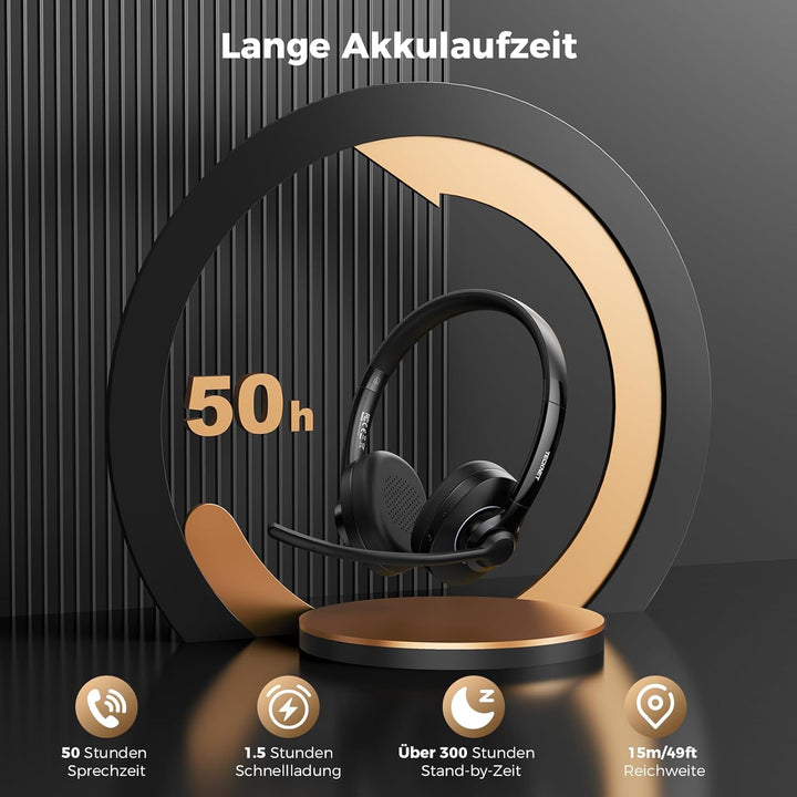 TECKNET V5.2 Bluetooth Headset mit Mikrofon, Wireless Headset mit Noise Cancelling