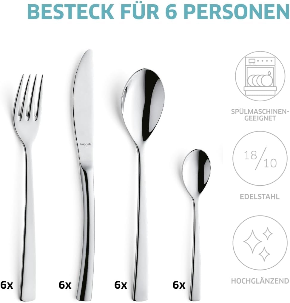 KUPPELS | Besteckset SOUL 24-teilig | Raffiniertes Besteck Set 6 Personen | Hochglanzpoliert | Edels