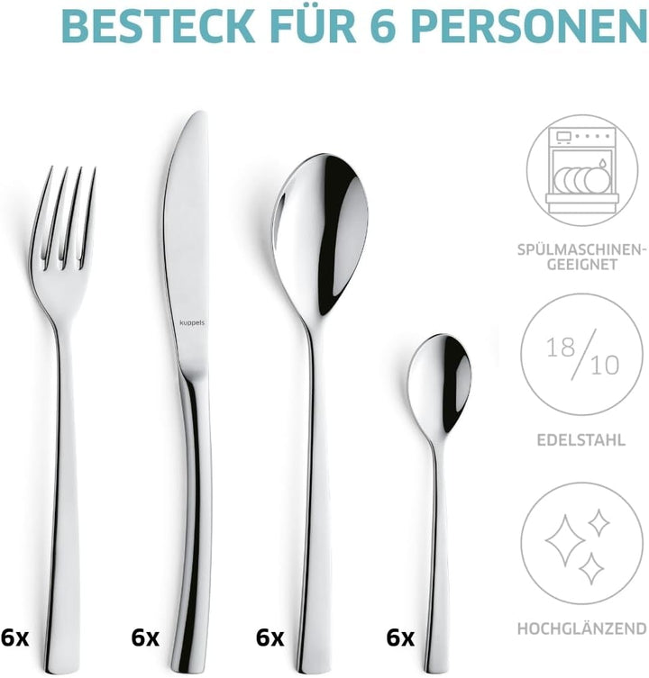 KUPPELS | Besteckset SOUL 24-teilig | Raffiniertes Besteck Set 6 Personen | Hochglanzpoliert | Edels