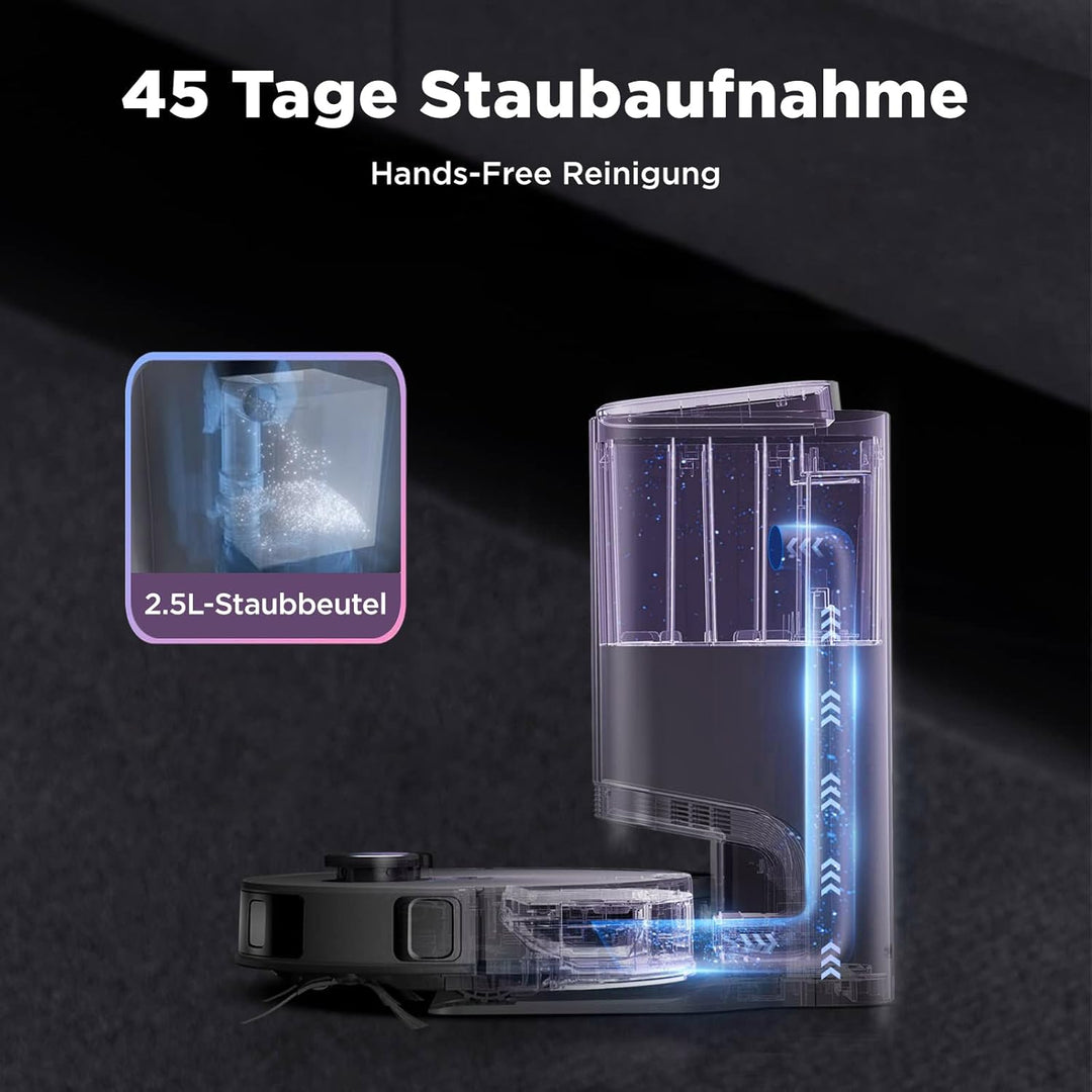 A8+ Saugroboter mit Absaugstation(2.5L) 4000Pa 3D-Hinderniserkennung Staubsauger Roboter,10mm Mopp-H