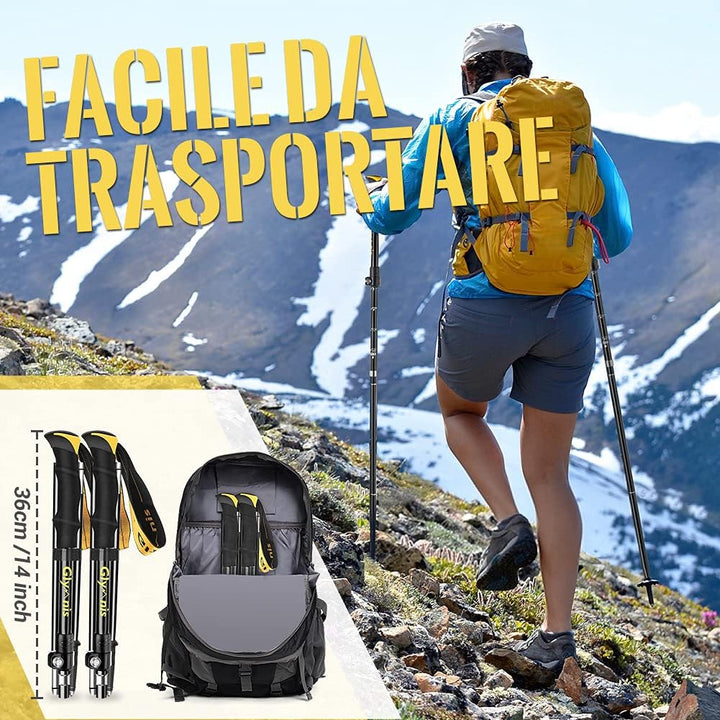 Glymnis, Trekkingstöcke, faltbar und stossfest, 110 - 130 cm, 5 Abschnitte aus Aluminium (7075), Gri