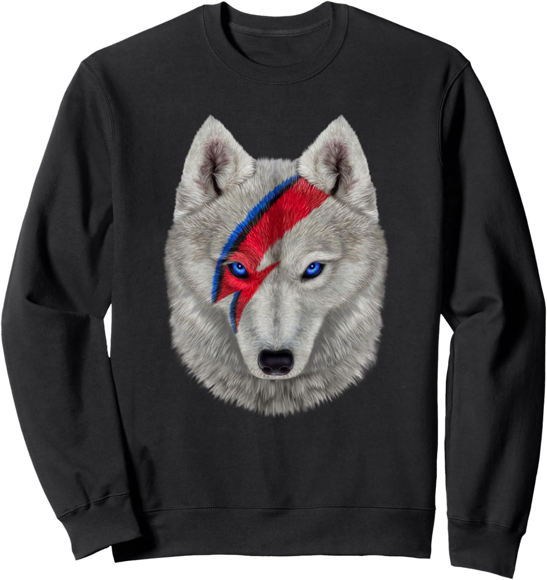 Polares Wolfsgesicht gemalt mit rotem Blitz Sweatshirt