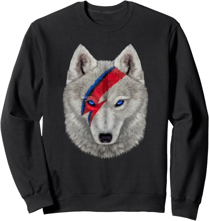 Polares Wolfsgesicht gemalt mit rotem Blitz Sweatshirt