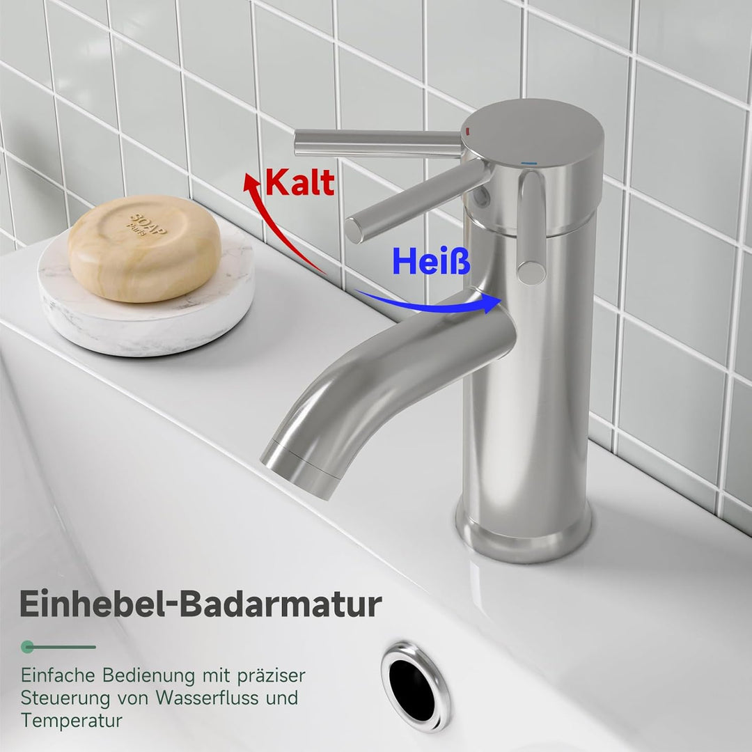 Wasserhahn Bad Gebürstet Nickel, Messing Einhebelmischer Waschbecken Armaturen, Mischbatterie Waschb