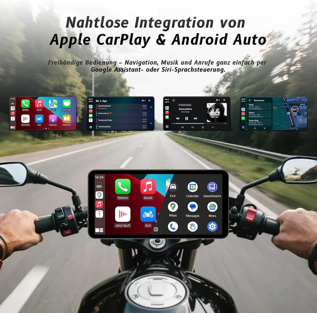 5.5-Zoll-Motorrad-Smart-Display – Kabelloses CarPlay & Android Auto | Bluetooth-Sprachsteuerung | IP