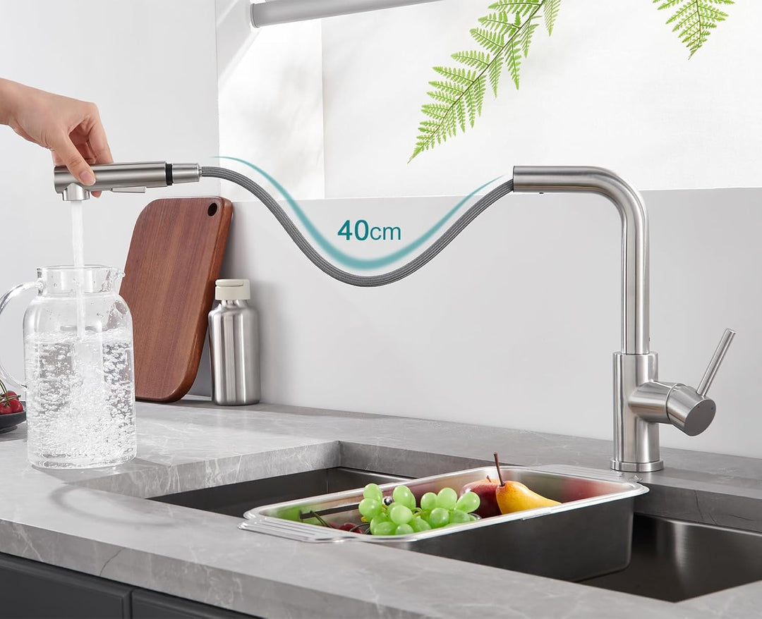 WOOHSE Niederdruck Armatur Küche, Wasserhahn Küche Ausziehbar mit 2 Modi Brause, Niederdruck Wasserh