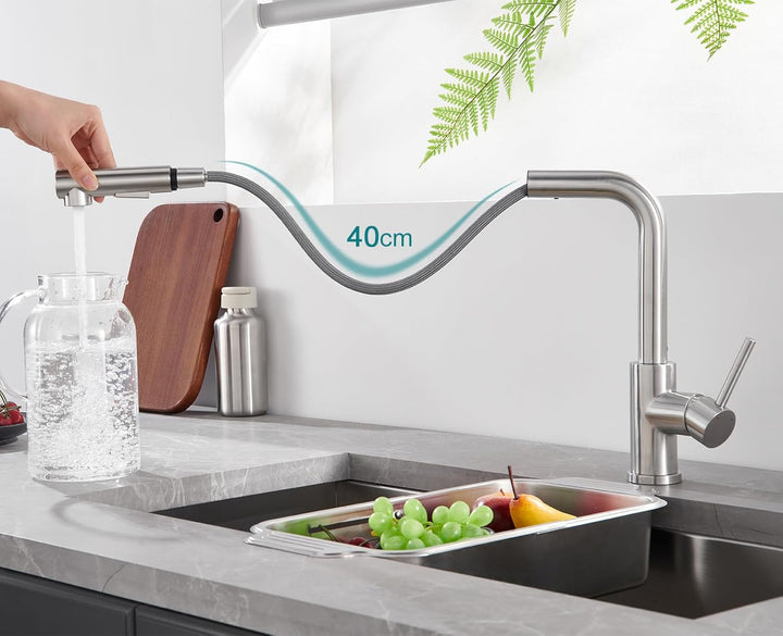 WOOHSE Niederdruck Armatur Küche, Wasserhahn Küche Ausziehbar mit 2 Modi Brause, Niederdruck Wasserh