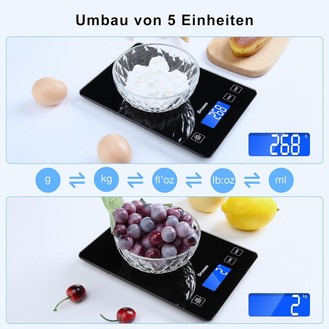 Küchenwaage Digitale, 15kg Professionelle Waage Küchenwaage, Wasserdicht küchenwaagen mit LCD-Displa