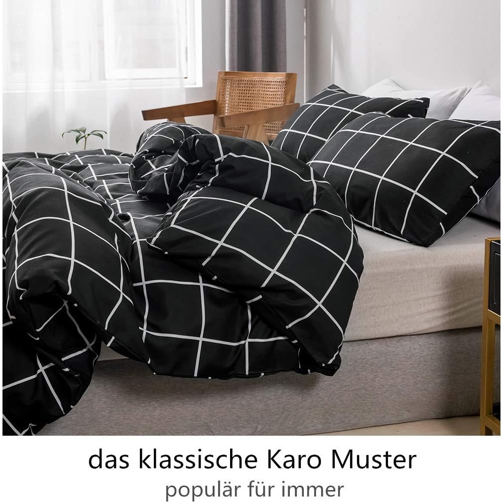 Boqingzhu Bettwäsche Kariert 135x200cm Schwarz Weiss Karo Modern Bettwäsche Set Microfaser Einzelbet