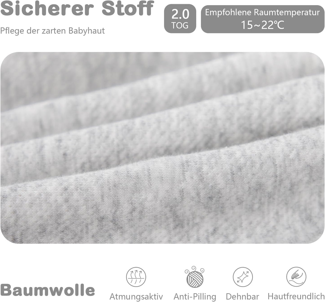 Schläfsack Baby Langarm Winter kinderSchlafsack 2.0Tog,Hund Muster Baby Schlafsack mit Füssen Baumwo