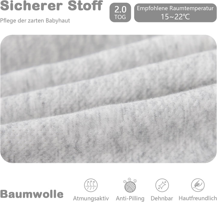 Schläfsack Baby Langarm Winter kinderSchlafsack 2.0Tog,Hund Muster Baby Schlafsack mit Füssen Baumwo