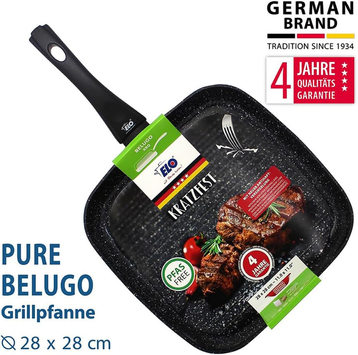 ELO 59558 Grillpfanne 28x28cm PURE BELUGO innen mit keramischer Beschichtung, geeignet für alle Herd