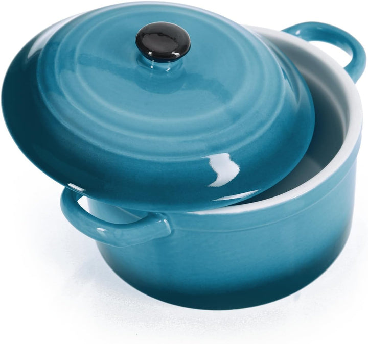 com-four® 4x Auflaufform mit Deckel aus Keramik - Dessertschale für Crème Brûlée - Mini-Schmortopf f