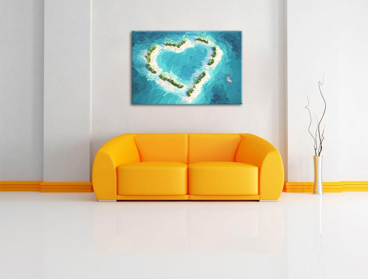 Pixxprint Herz geformt aus Inseln als Leinwandbild/Grösse: 100x70 cm/Wandbild/Kunstdruck/fertig besp