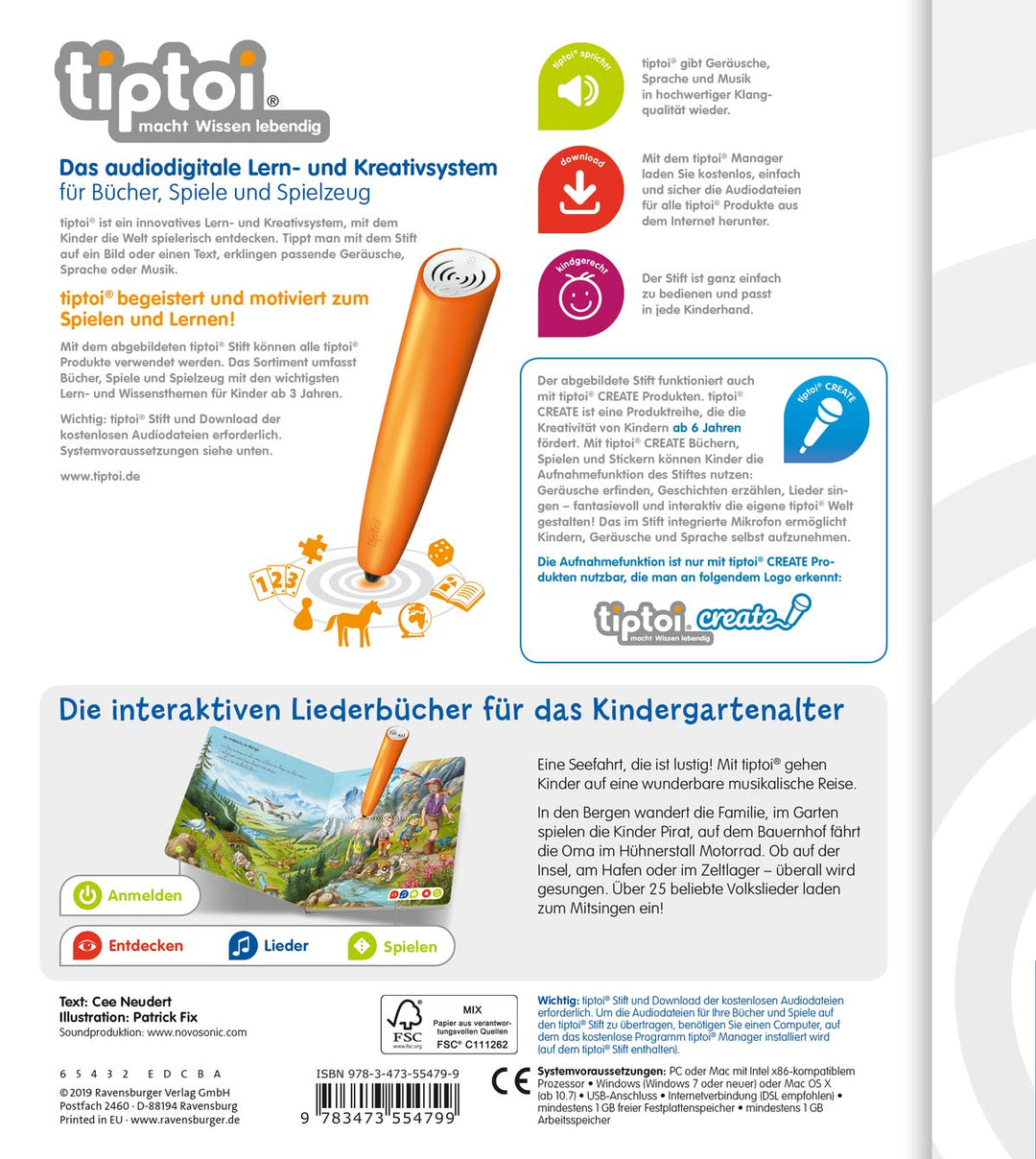 tiptoi® Meine schönsten Lieder für unterwegs: Zum Anhören, Mitsingen und Musizieren, Pappband