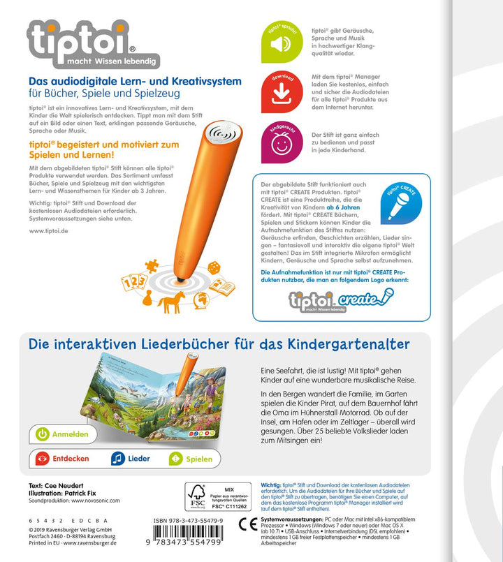 tiptoi® Meine schönsten Lieder für unterwegs: Zum Anhören, Mitsingen und Musizieren, Pappband