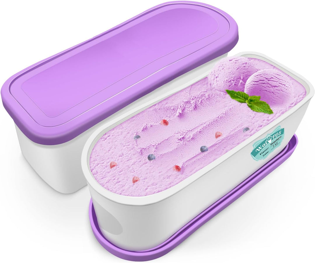 Walfos® Eisbehälter, 2er-Eisbehälterfür Speiseeis, 1.5L Eisbehälter mit Silikon-Deckel, BPA-frei Hau