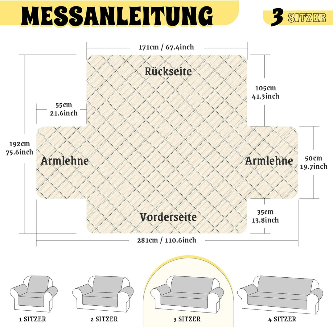TAOCOCO Sofa Überzug, Sofabezug Wasserdicht Mit Gummiband，Wohnzimmer Anti-Rutsch Gepolsterter Sofasc