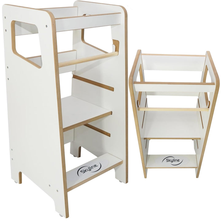 Baby Montessori Lernturm Kleinkind Trittstufe mit Verstellbarer Höhe und Sicherheitsschiene Kitchen