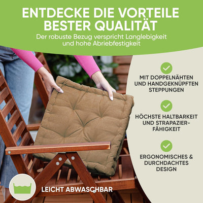 Gräfenstayn® 4er-Set Sitzkissen Stuhlkissen 40x40x8cm für Indoor und Outdoor aus 100% Baumwolle Dick