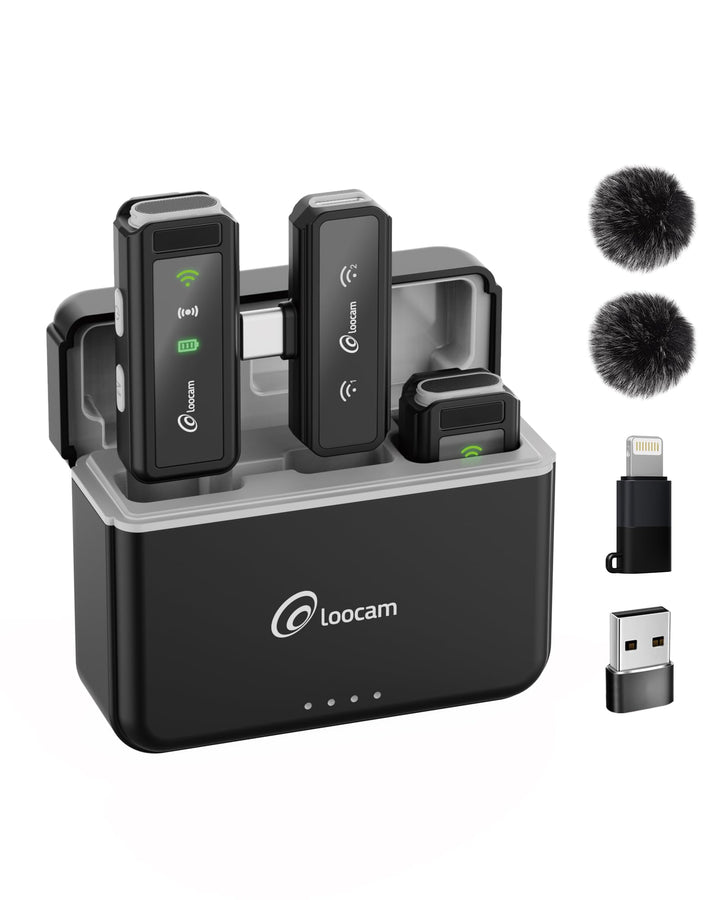 Loocam Wireless Lavalier-Mikrofon mit Ladekoffer, Rauschunterdrückung mit Einem klick, 48kHz, 131FT